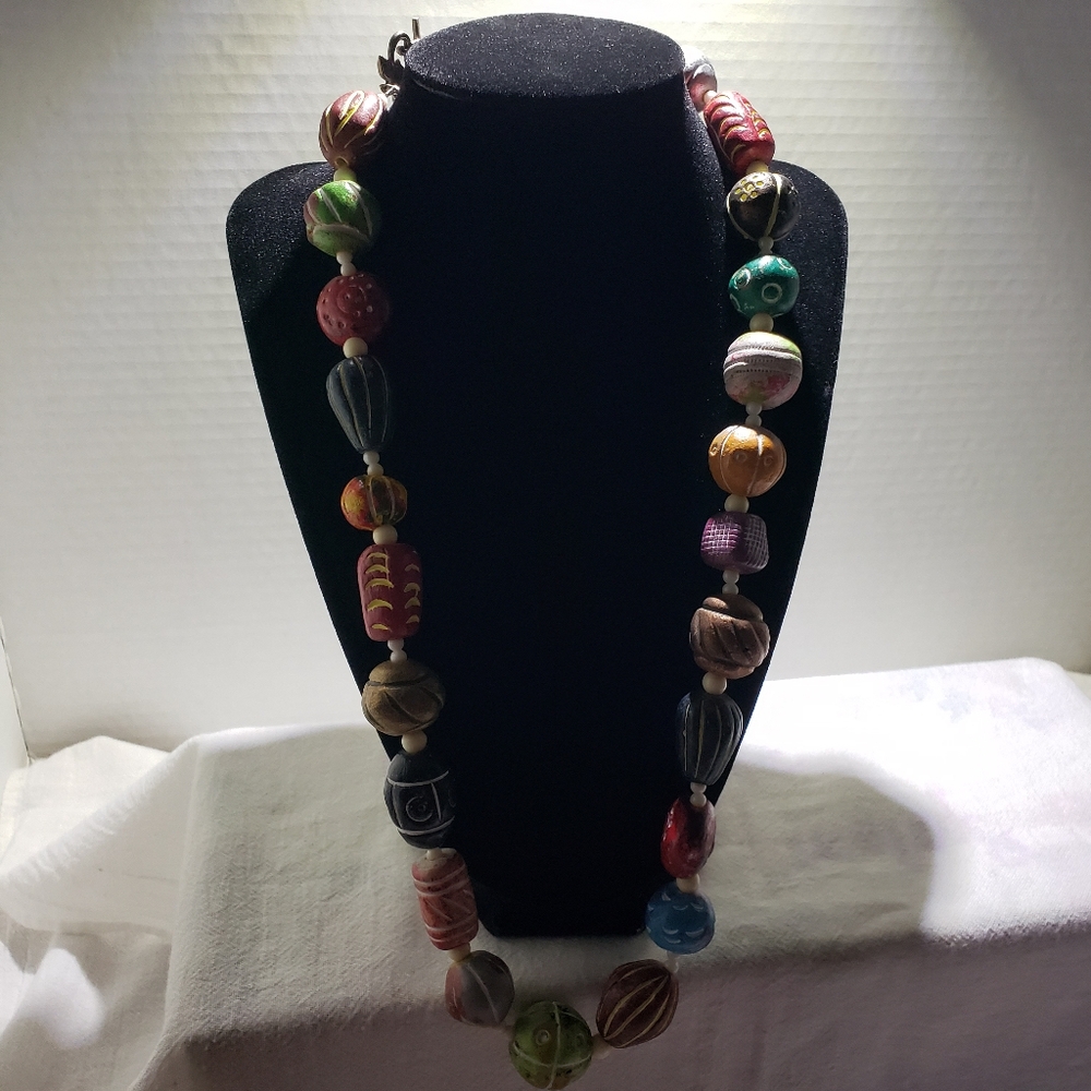 Beautiful Chunky, big and fun handmade BOHO Ceramic Clay Necklace